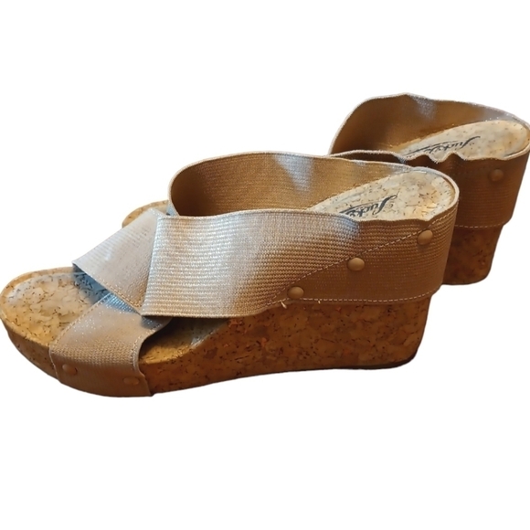 Lucky Brand Miller Cork Wedge metallic wedges size 7 - Picture 1 of 4